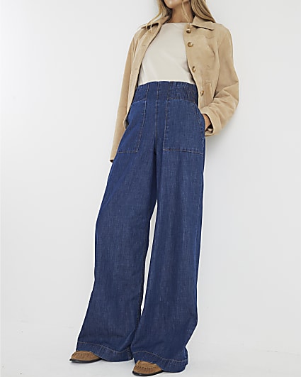 Blue Pull On Wide Leg Jeans