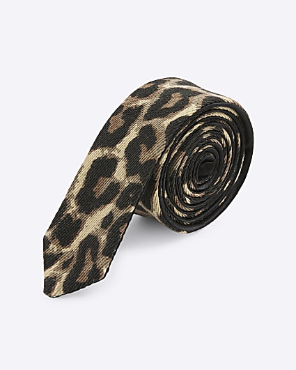 Beige Leopard Print Tie