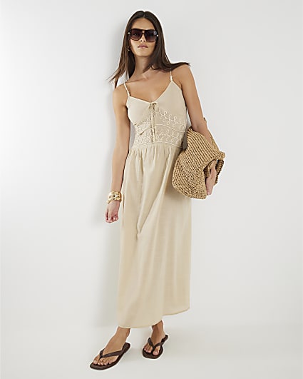 Beige Sleeveless Cornelli Maxi Beach Dress