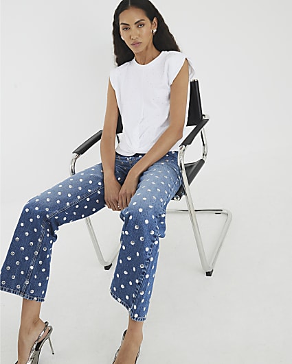 White Hotfix Shoulder Pad T-Shirt