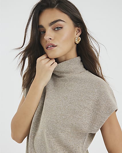 Gold High Neck Lurex T-shirt
