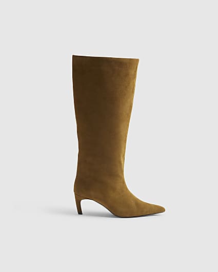 Brown Suede Straight High Leg Boots