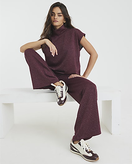 Red Lurex Wide Leg Trousers