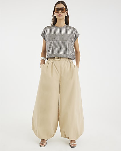 Silver Short Sleeve Metallic Top