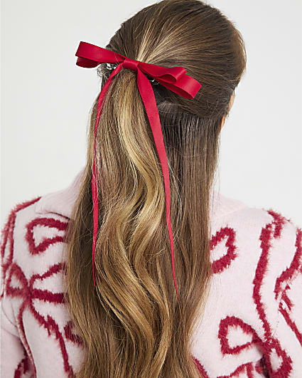 Red Bow Ribbon Hair Clip
