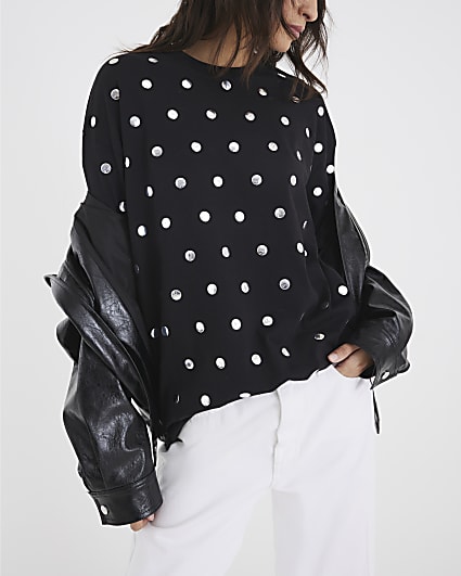 Black Short Sleeve Studded T-shirt