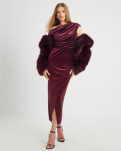 Purple Velvet Drape Midi Dress