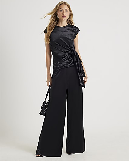 Black Velvet Wide Leg Jogger