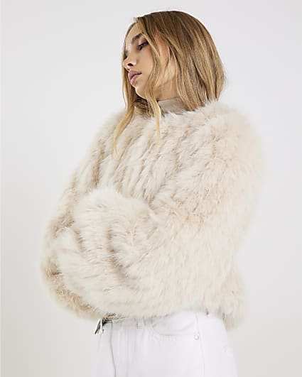 Cream Short Pelted Faux Fur Jacket
