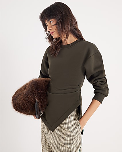 Green Long Sleeve Draped Sweatshirt