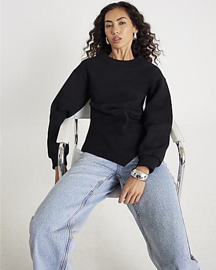 Black Long Sleeve Drape Sweatshirt