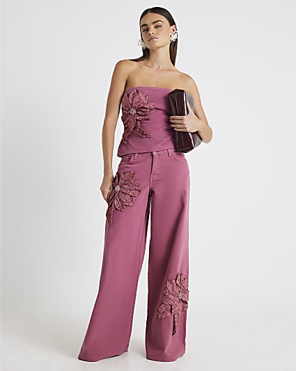 Pink Low Rise Baggy Wide Leg Jeans