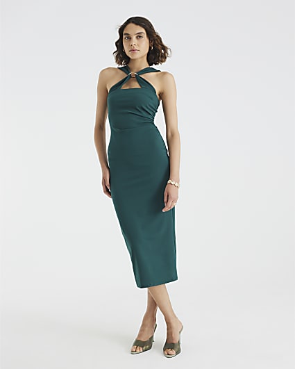 Green Halter Neck Midi Dress