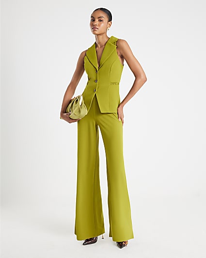 Green Sleeveless Ruched Waist Jumpsuit