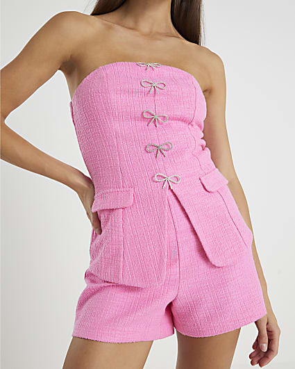Pink Sleeveless Bow Detail Bandeau Waistcoat