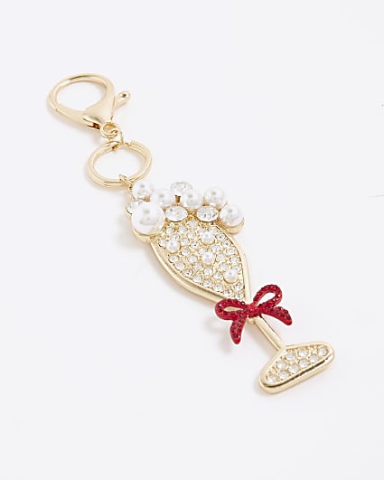 Gold Champagne Pearl Bag Charm