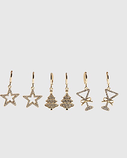 Gold Christmas 3 Pack Drop Earrings