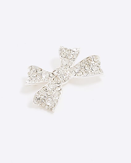 Silver Diamante Bow Brooch