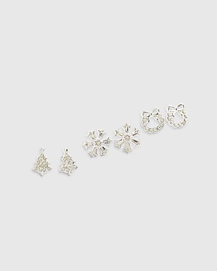 Silver 3 Pack Christmas Stud Earrings