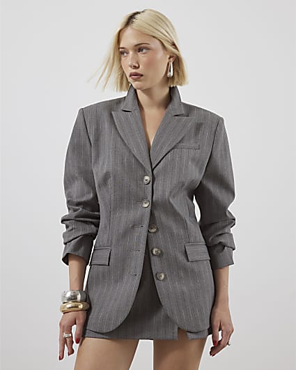 Grey long sleeve Striped Blazer