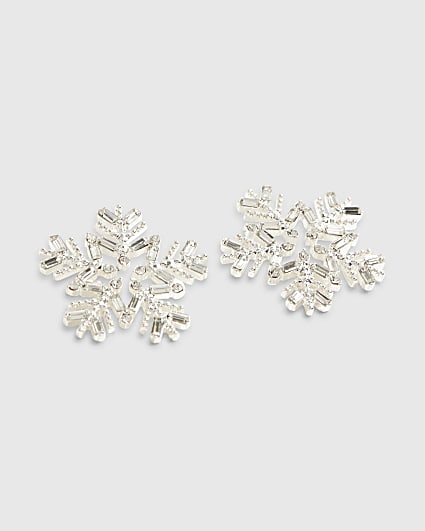 Silver Diamante Snowflake Stud Earrings