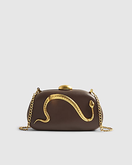 Brown Snake Trim Clutch Bag