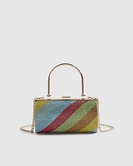 Multi Colour Rainbow Embellished Clutch Bag