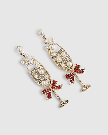 Gold Pearl Champagne Drop Earrings