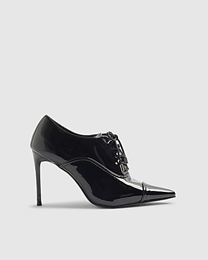 Black Patent Lace Up Court Heels