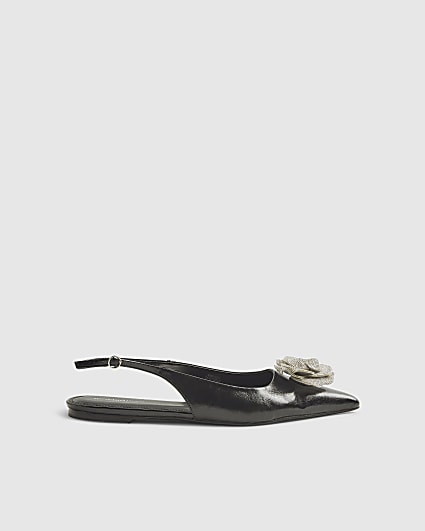 Black Patent Flower Point Slingback Shoes