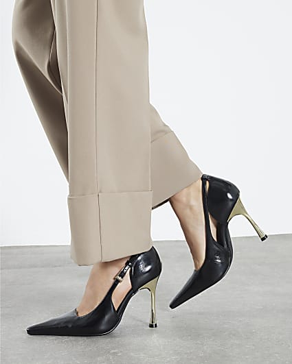 Black Wide Fit Metal Heel Pointed Court Shoes
