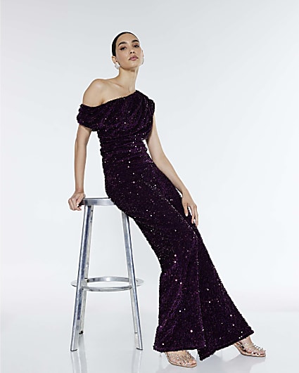 Red Pull On Velvet Sequin Trousers