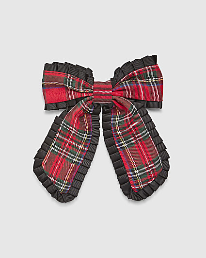 Red Christmas Check Print Bow Hair Clip