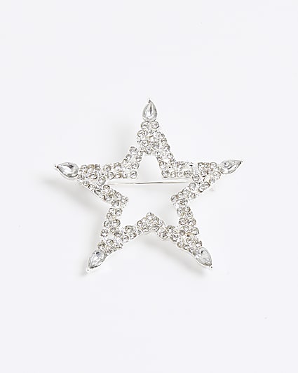 Silver Diamante Star Brooch