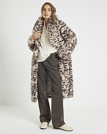 Brown Faux Fur Leopard Print Coat