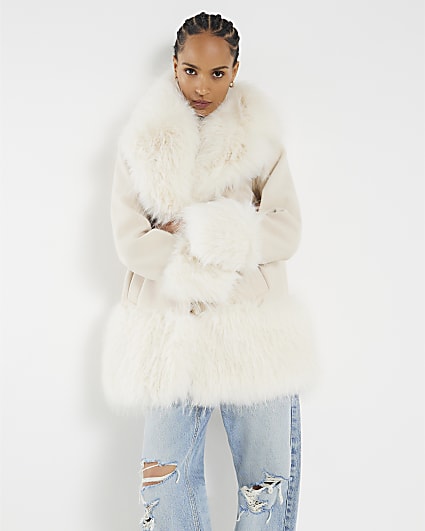 Cream Faux Fur Swing Coat