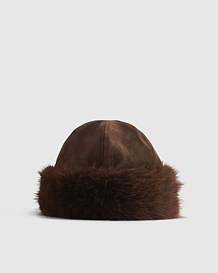 Brown Faux Suedette Fur Hat