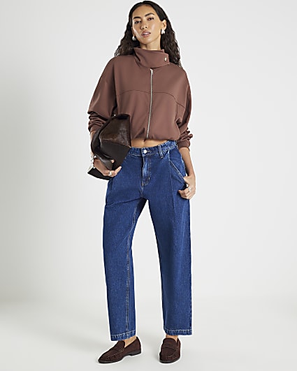 Blue Tapered Leg Pleated Jeans