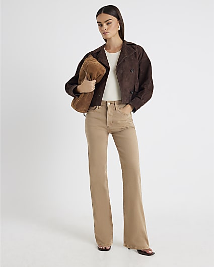 Brown Stretch Straight Leg Jeans