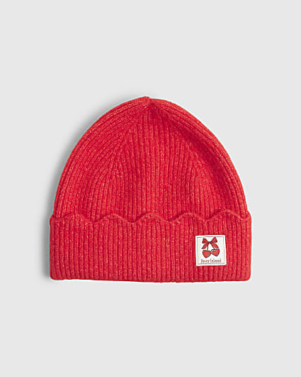 Red Scalloped Edge Beanie hat