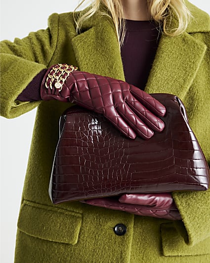 Red Quilted Chain Trim Glove