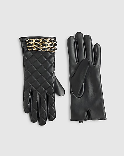 Black Quilted Chain Trim Glove