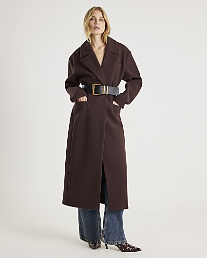 Brown Longline Belted Coat