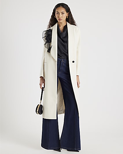 Cream Corsage Longline Coat