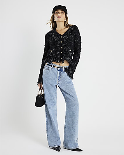Black Boucle Cardigan