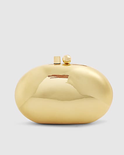 Gold Metal Hard Shell Clutch Bag