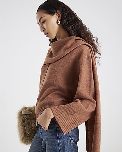 Brown Premium Scarf Wrap Jumper