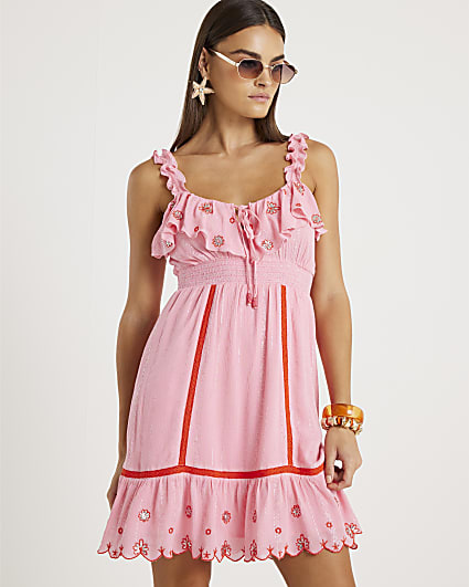 Pink floral embellished beach dress