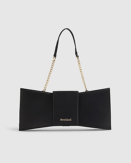 Black Satin Bow Clutch Bag
