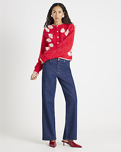 Red Pearl Detail Bow Cardigan